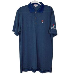 Peter Millar Golf Polo Shirt Blue Striped Fox Logo CVIM Embroidered Mens Large